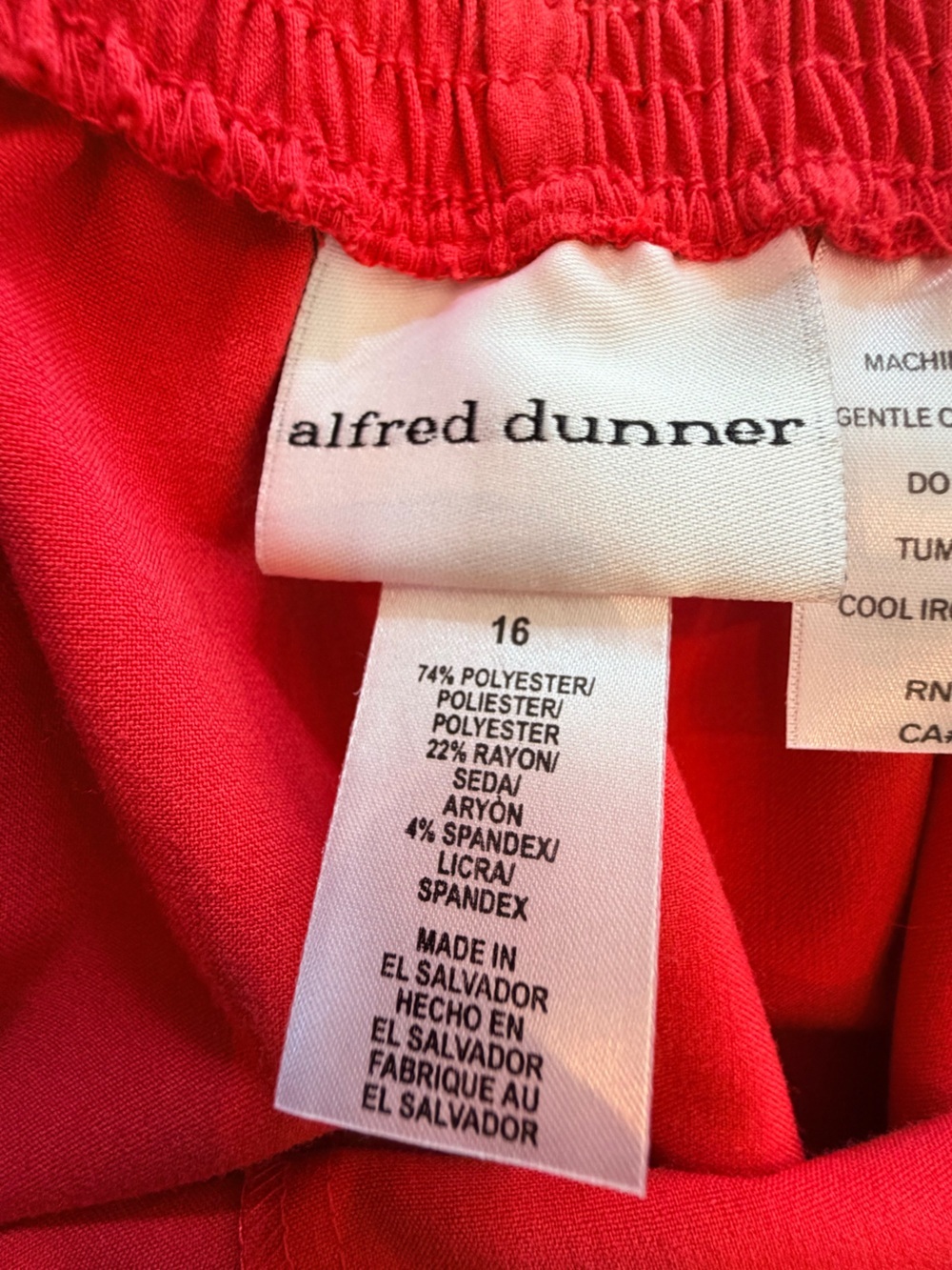 Alfred Dunner Size 16 Red Pull On Career Pants Straight Leg Stretch Dress Slacks - Picture 4 of 9